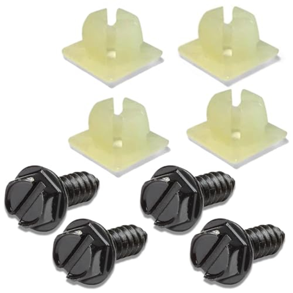 License Plate Screw Kit - Black, OEM Style Fasteners with Nylon Screw Retainers for Mounting Front and Back License Plates on Cars, SUVs, Trucks - Rustproof, Self Tapping Bolts, Black Stainless Steel