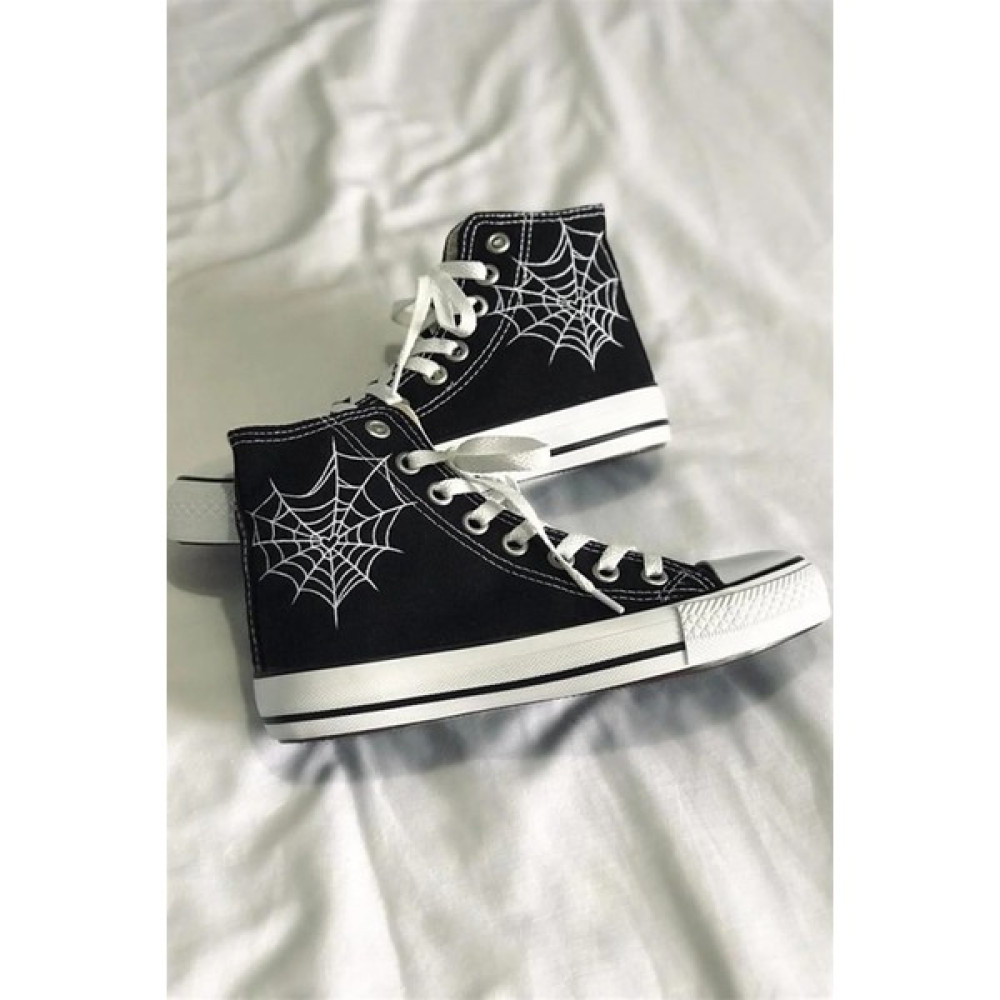 Lideral Heart Spider Web Kanvas Chuck Taylor Baskılı Unisex Boğazlı Bağcıklı Ayakkabı Ayakkabı Saklama Kutusu Fiyatı