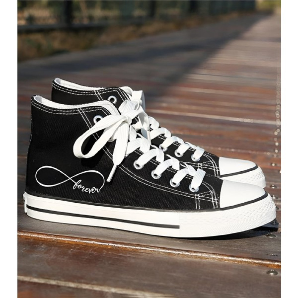 Lideral Unisex Günlük Keten Rahat Bilekli Siyah Uzun Convers Sonsuz Aşk Baskılı Sneaker Spor Ayakkabı Kadın Günlük Ayakkabıları Fiyatı