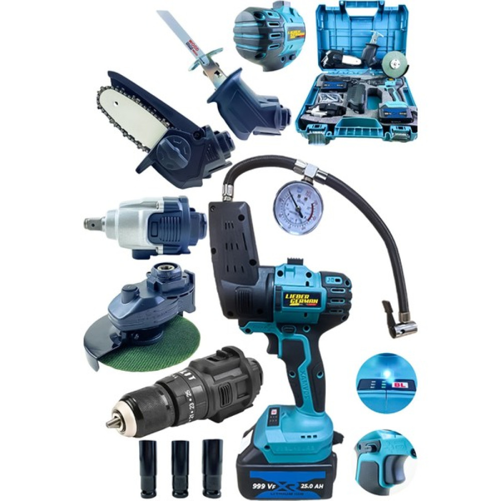 Lieber German 999VF 25AH 6lı Set Şarjlı Matkap Testere Tilki Kuyruğu Taşlama Somun Sökme Lastik Şişirme Kırıcı Deliciler & Kırıcılar Fiyatı
