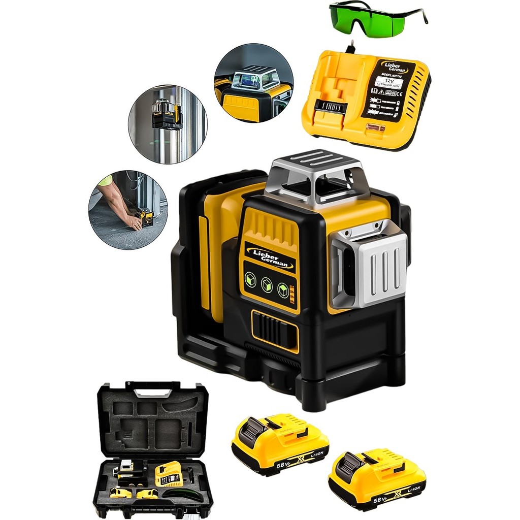 Lieber German Alman 360° 12 Köşe 45METRE Ölçüm 2 Akülü Lazer Hizalama Yeşil Çizgili Lazer Metre Çizgi Hizalama - Sarı SSD / Solid State Drive Fiyatı