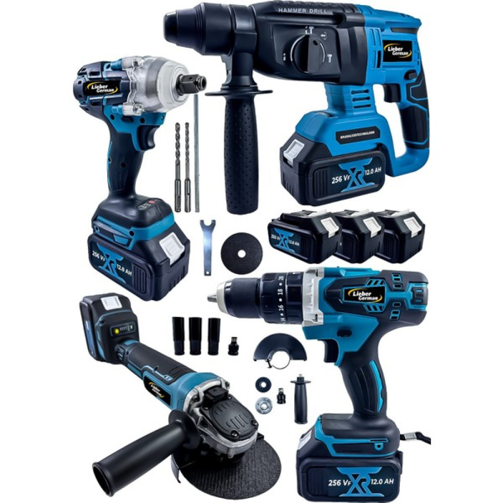 Lieber German Brushless 4 Lü Set 256 Vf 12 Ah 3 x Akü Kırıcı Delici+Bijon Somun Sıkma Sökme+Taşlama+Darbeli Matkap Elektrikli El Aletleri Fiyatı