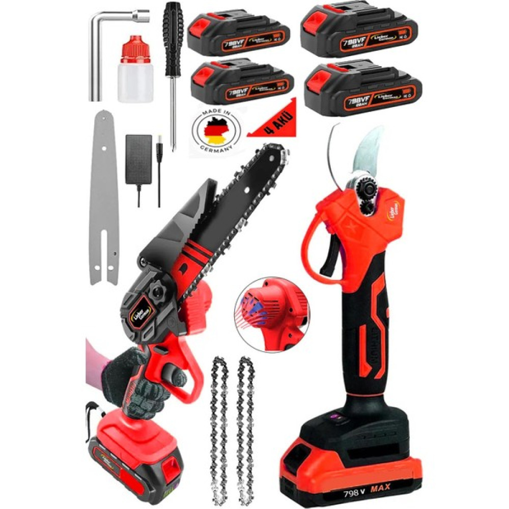 Lieber German Multi 2'li Set 798VF 4x Akülü Zincirli Dal Ağaç Kesme Budama Makası Dal Budama Makineleri Fiyatı