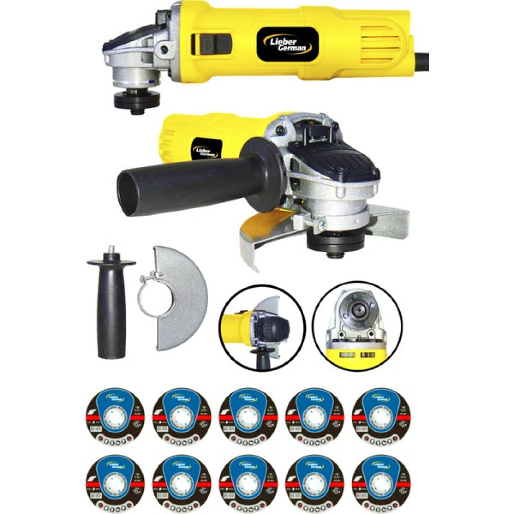 Lieber German Teknoloji Bakır Sargılı 3400 W 115 mm Spiral Avuç Içi Kesme ve Taşlama Makinası 10 Kesme Taşı Taşlama Makinesi Fiyatı