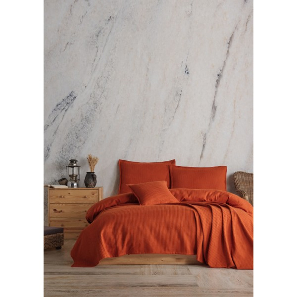 Lief Home Pamuklu Örgü Desenli Çok Amaçlı Yatak Örtüsü | 240X230 - Kiremit - 240 x 230 cm Yatak Örtüsü Fiyatı