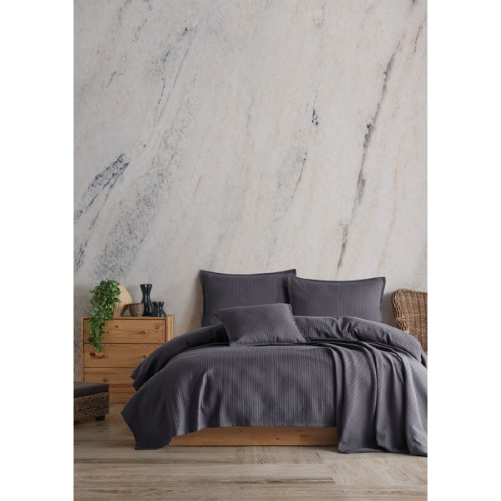 Lief Home Pamuklu Örgü Desenli Çok Amaçlı Yatak Örtüsü | 240X230 - Koyu Gri - 240 x 230 cm Yatak Örtüsü Fiyatı