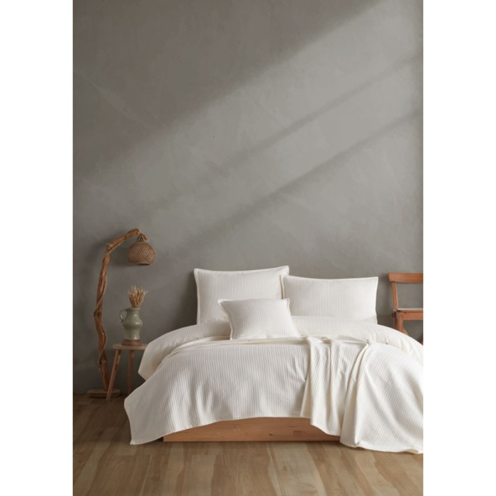 Lief Home Pamuklu Örgü Desenli Çok Amaçlı Yatak Örtüsü | 240X230 - Krem - 240 x 230 cm Yatak Örtüsü Fiyatı