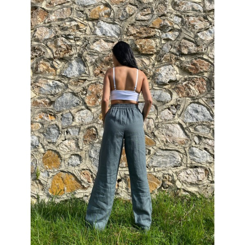 Lieta Boutique %100 Keten Yüksek Bel Kadın Pantolon / Doğa Dostu Sürdürülebilir Karışımsız Ham Keten Kadın Pantolon Fiyatı