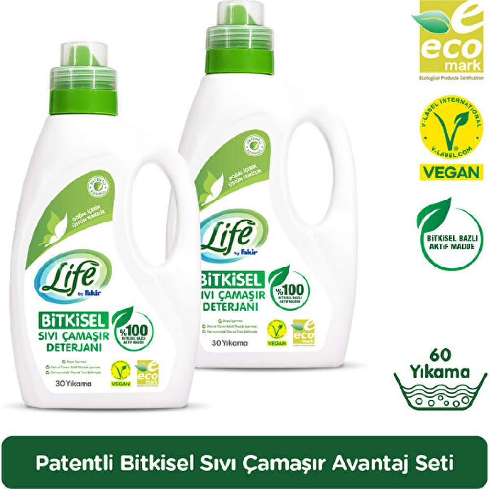 Life By Fakir %100 Bitkisel Bazlı Vegan 1500ML Sıvı Çamaşır Deterjanı (30 Yıkama) x 2 Adet - 3 lt Çamaşır Deterjanı Fiyatı