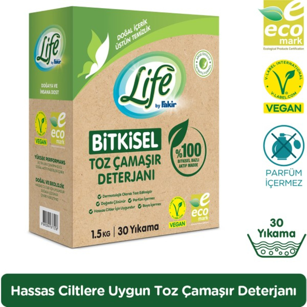 Life by Fakir %100 Bitkisel Bazlı Vegan Doğal Çamaşır Toz Deterjanı 30 Yıkama(Renkli ve Beyazlar İçin) Çamaşır Deterjanı Fiyatı