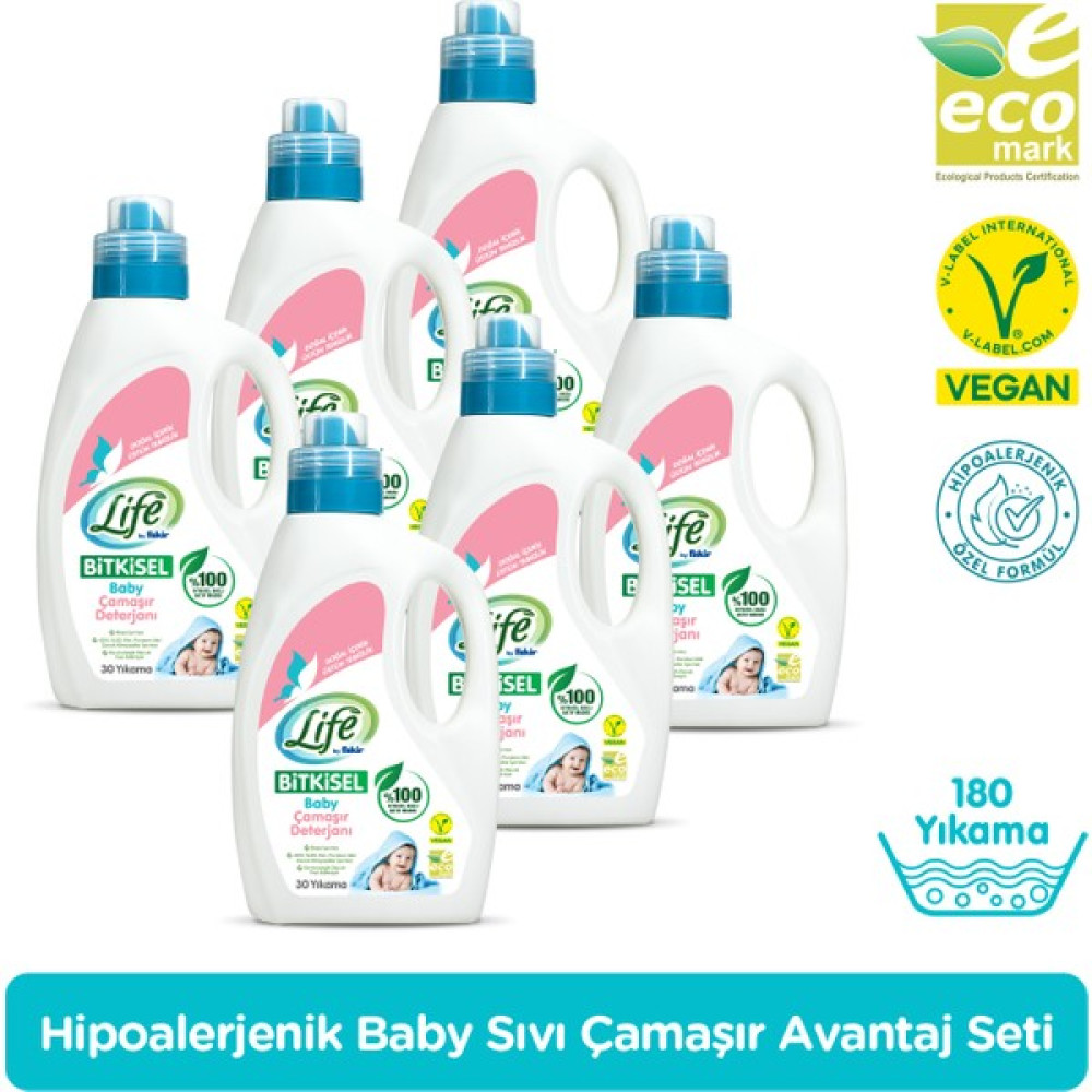 Life By Fakir %100 Bitkisel Bazlı Vegan Sıvı Bebek Çamaşır Deterjanı 1500ML x 6 Adet Avantaj Seti Çamaşır Yıkama Fiyatı