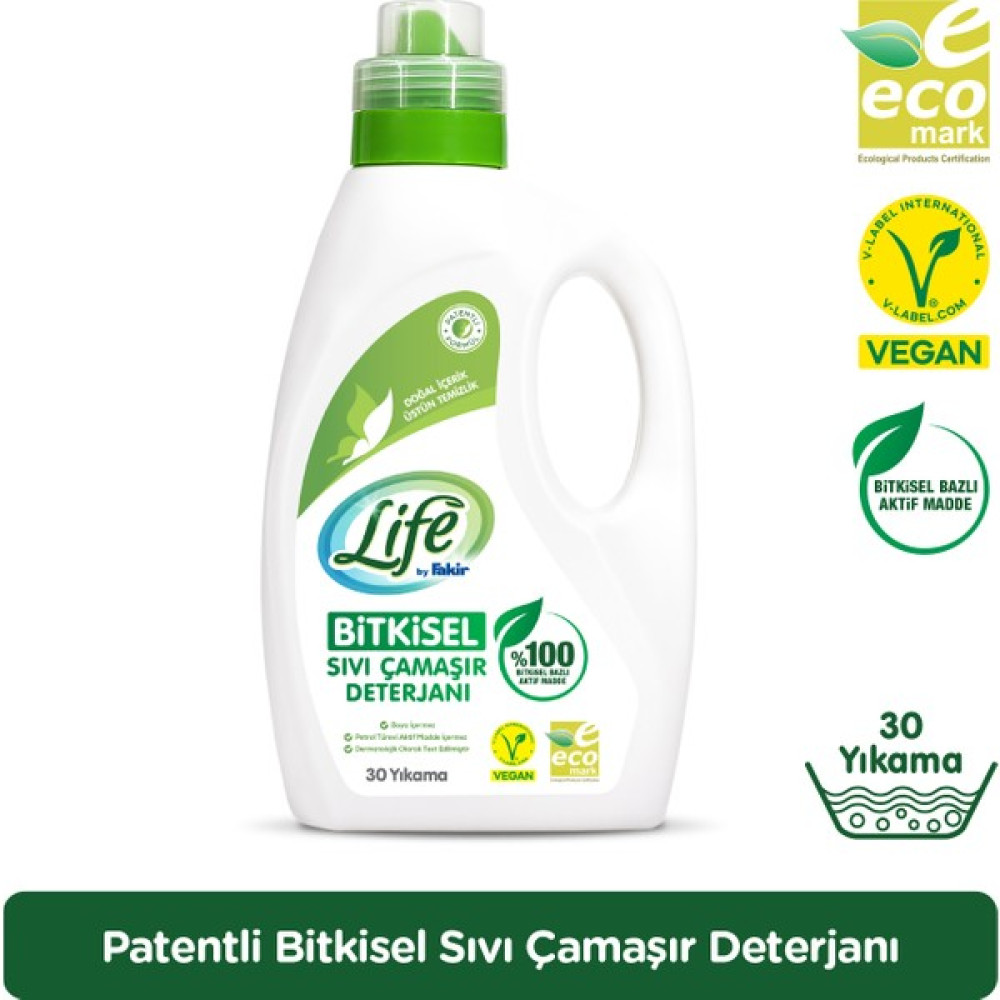 Life by Fakir %100 Bitkisel Bazlı Vegan Sıvı Çamaşır Deterjanı 1500 ml (30 Yıkama)(Renkli ve Beyazlar İçin) - 1,5 lt Çamaşır Deterjanı Fiyatı