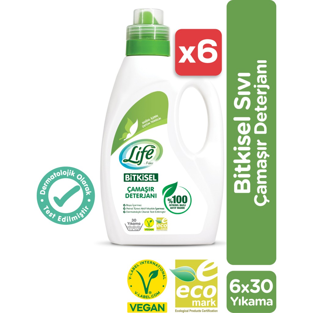 Life By Fakir %100 Bitkisel Bazlı Vegan Sıvı Çamaşır Deterjanı 1500 ml X 6 Adet, Biyoenzim Teknolojisi (Renkli ve Beyazlar İçin) %100 Doğal Temizlik Çamaşır Deterjanı Fiyatı