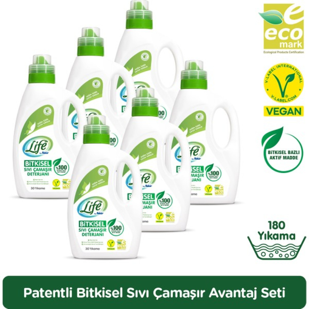 Life By Fakir %100 Bitkisel Bazlı Vegan Sıvı Çamaşır Deterjanı 1500ML x 6 Adet Avantaj Seti - 9 lt Çamaşır Deterjanı Fiyatı