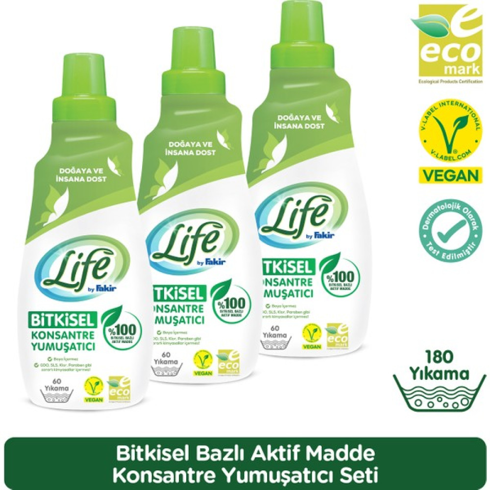 Life by Fakir Bitkisel Bazlı Konsantre Çamaşır Yumuşatıcısı 1500 ml (60 Yıkama) 3 Adet - 1,5 lt Yumuşatıcı Fiyatı
