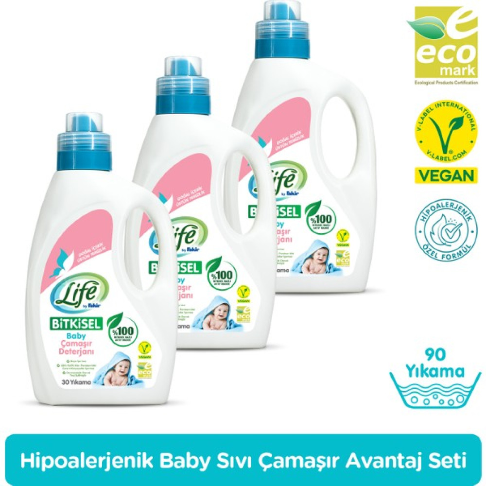 Life by Fakir Bitkisel Bazlı Sıvı Bebek Çamaşır Deterjanı 1500 ml (30 Yıkama) 3 Adet Çamaşır Yıkama Fiyatı