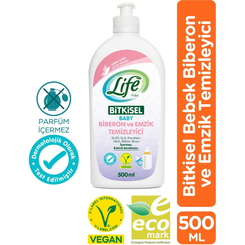 Life by Fakir Bitkisel Bebek Biberon ve Emzik Temizleyici 500 ml - Parfümsüz, Kalıntı Bırakmaz, Vegan Biberon Fiyatı