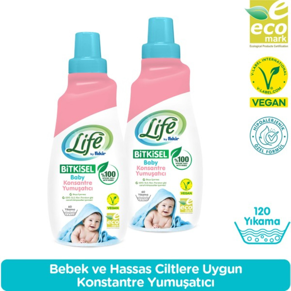 Life By Fakir Bitkisel Bebek Çamaşır Yumuşatıcısı 1500 ml x 2 Adet - 3 lt Çamaşır Yıkama Fiyatı