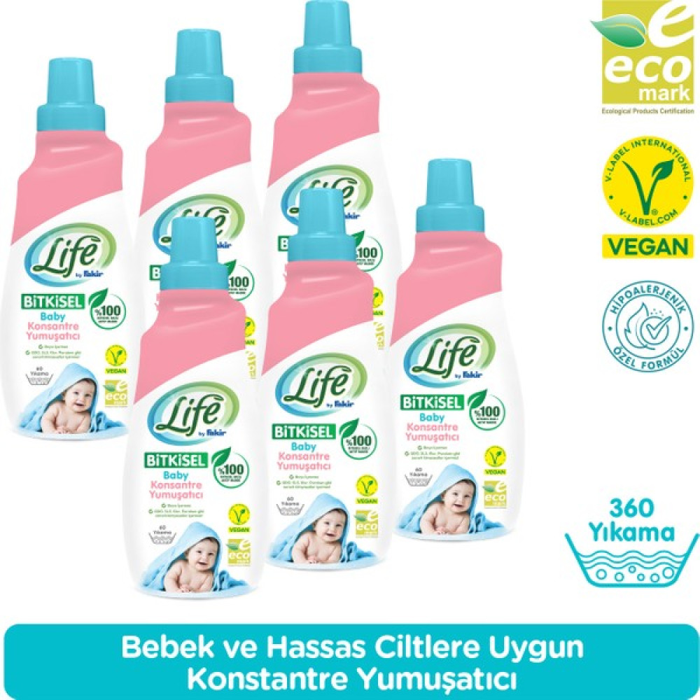 Life By Fakir Bitkisel Konsantre Bebek Çamaşır Yumuşatıcısı 1500 ml x 6 - 9 lt Çamaşır Yıkama Fiyatı