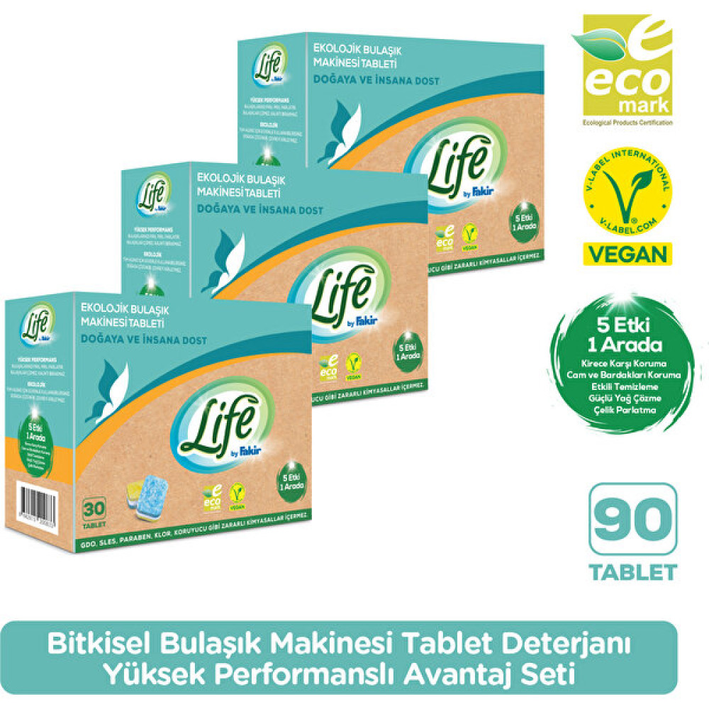 Life by Fakir Bitkisel Vegan Bulaşık Makinesi Tablet Deterjanı 30'lu x 3 Adet Bulaşık Yıkama Fiyatı