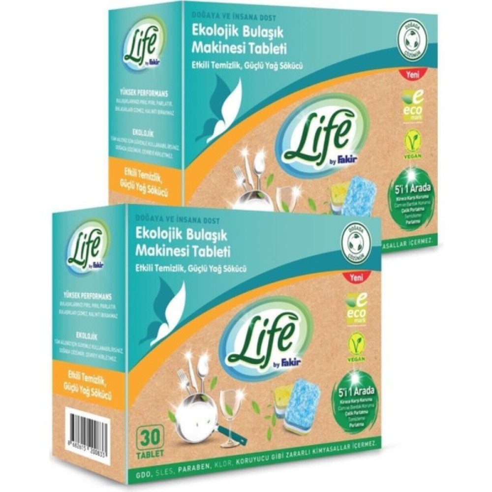 Life by Fakir 'life By Fakir Ekolojik Vegan Bulaşık Makinesi Tablet Deterjanı(30'lu) 2 Adet Bulaşık Yıkama Fiyatı