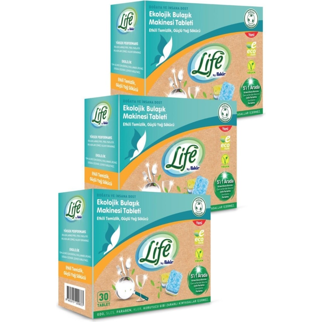 Life by Fakir 'life By Fakir Ekolojik Vegan Bulaşık Makinesi Tablet Deterjanı(30'lu) 3 Adet Bulaşık Makineleri Fiyatı