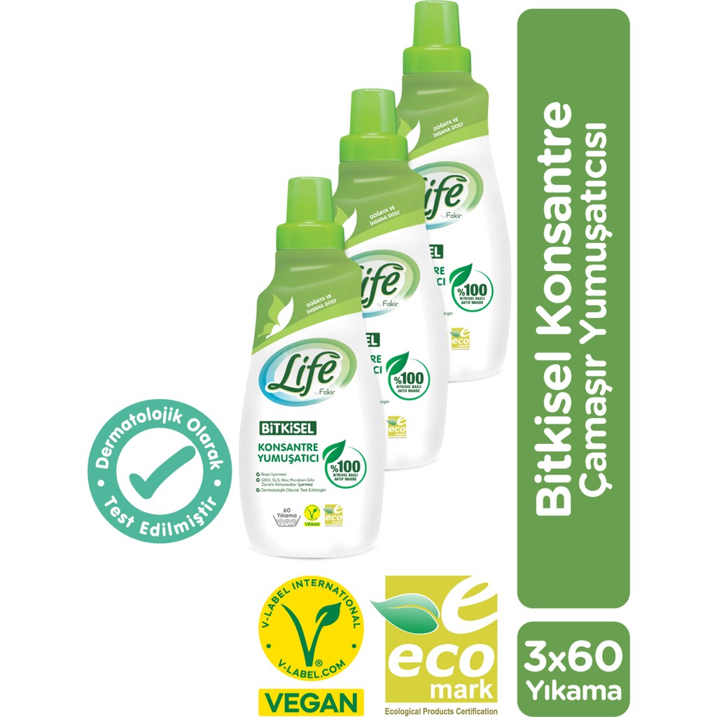 Life by Fakir Vegan Bitkisel Konsantre Çamaşır Yumuşatıcısı 1500 ml x 3 Adet - 1,5 lt Çamaşır Yıkama Fiyatı