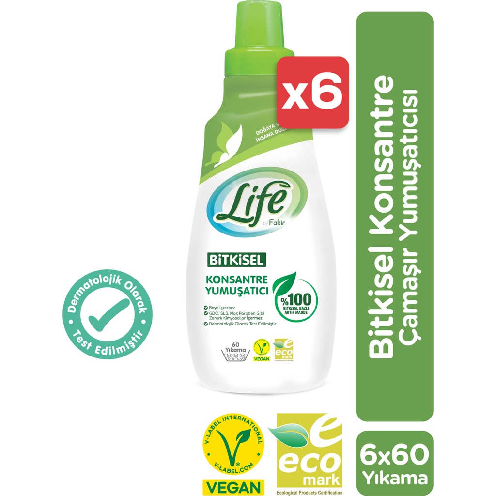 Life By Fakir Vegan Bitkisel Konsantre Çamaşır Yumuşatıcısı 1500 ml x 6 Adet Avantaj Seti - 9 lt Çamaşır Yıkama Fiyatı