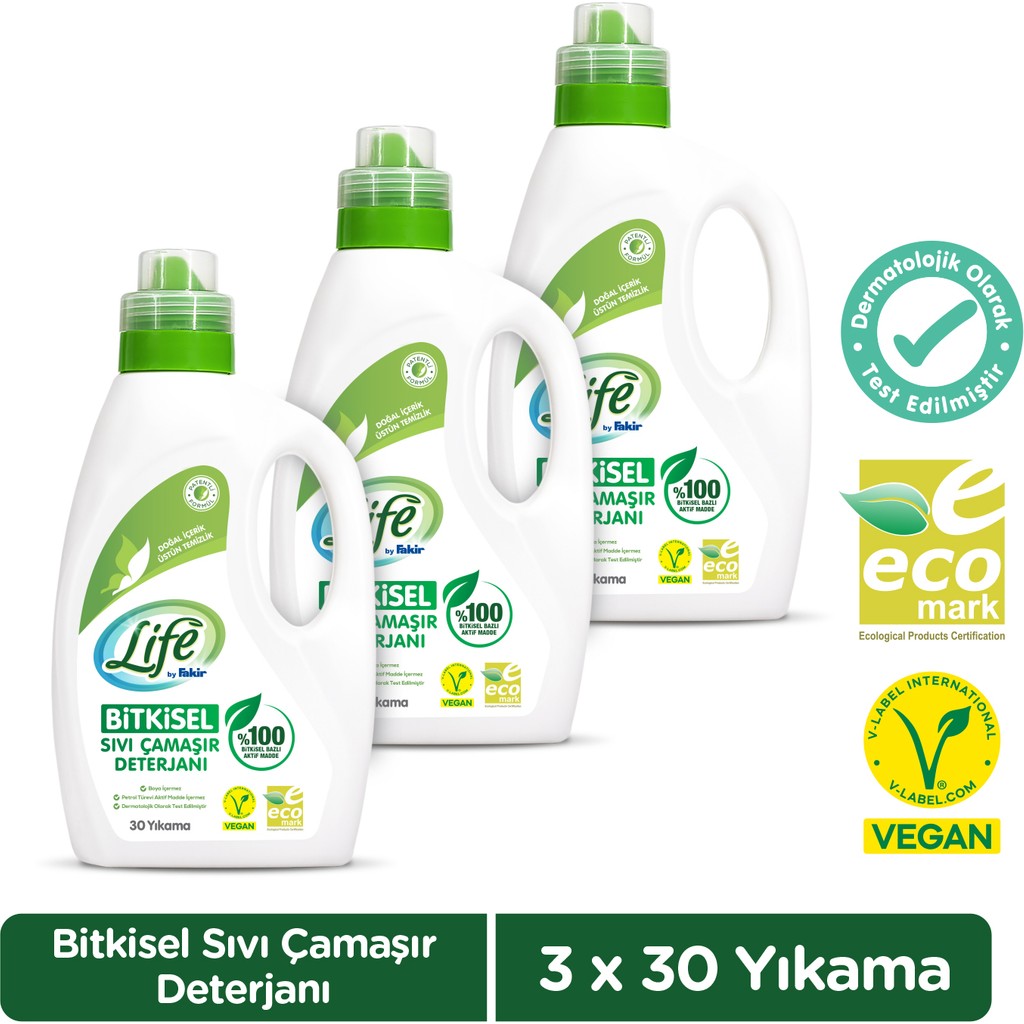 Life by Fakir Vegan Bitkisel Sıvı Çamaşır Deterjanı 1500 ml x 3 Adet - 1,5 lt Çamaşır Deterjanı Fiyatı