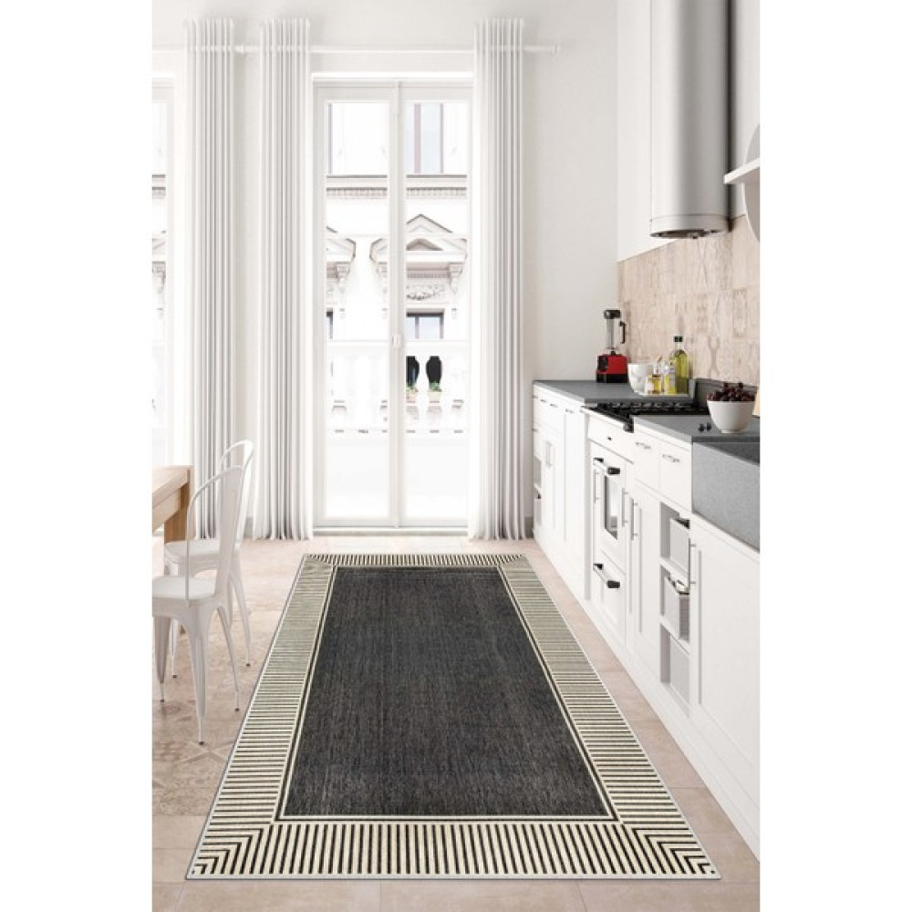 Life Decortiva Dijital Baskı Makinede Yıkanabilir Kaymaz Taban Leke Tutmaz Salon Halısı Mutfak Halısı Balkon Halısı ve Yolluk - 40 x 60 cm - Siyah Salon Halısı Fiyatı