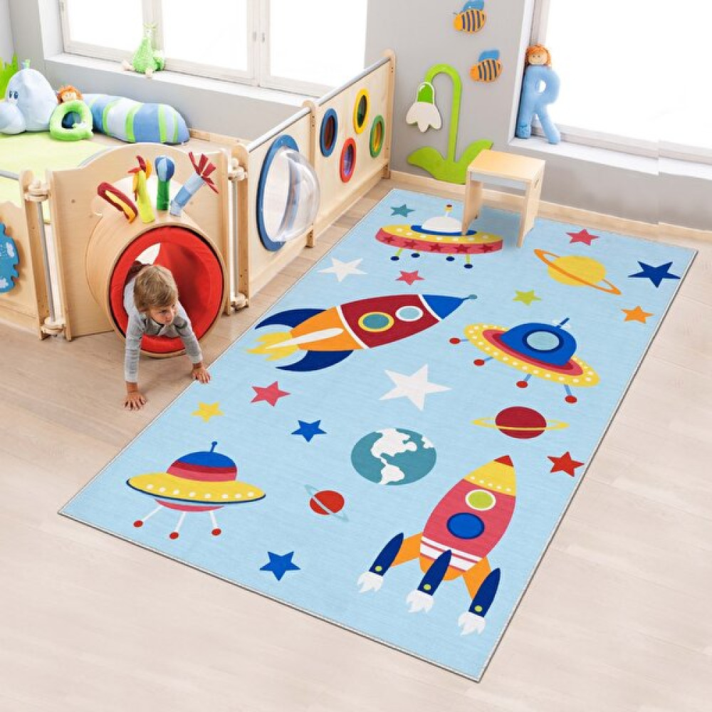 Life Decortiva Makinede Yıkanabilir Kaymaz Taban Leke Tutmaz Antialarjik Çocuk Odası Halısı Oyun Matı - 40 x 60 cm - Mavi Bebek Odası Halı Fiyatı