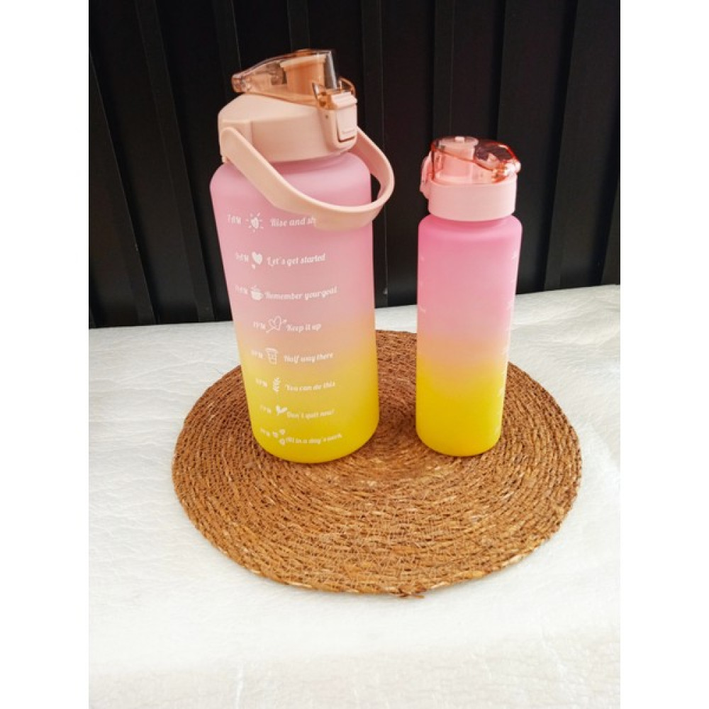 Life For You Su Matarası 2'li Motivasyonel Suluk 2LT+900ML Spor Salonu Su Şişesi Yavrulu Sticker Süslemeli Suluk Fiyatı
