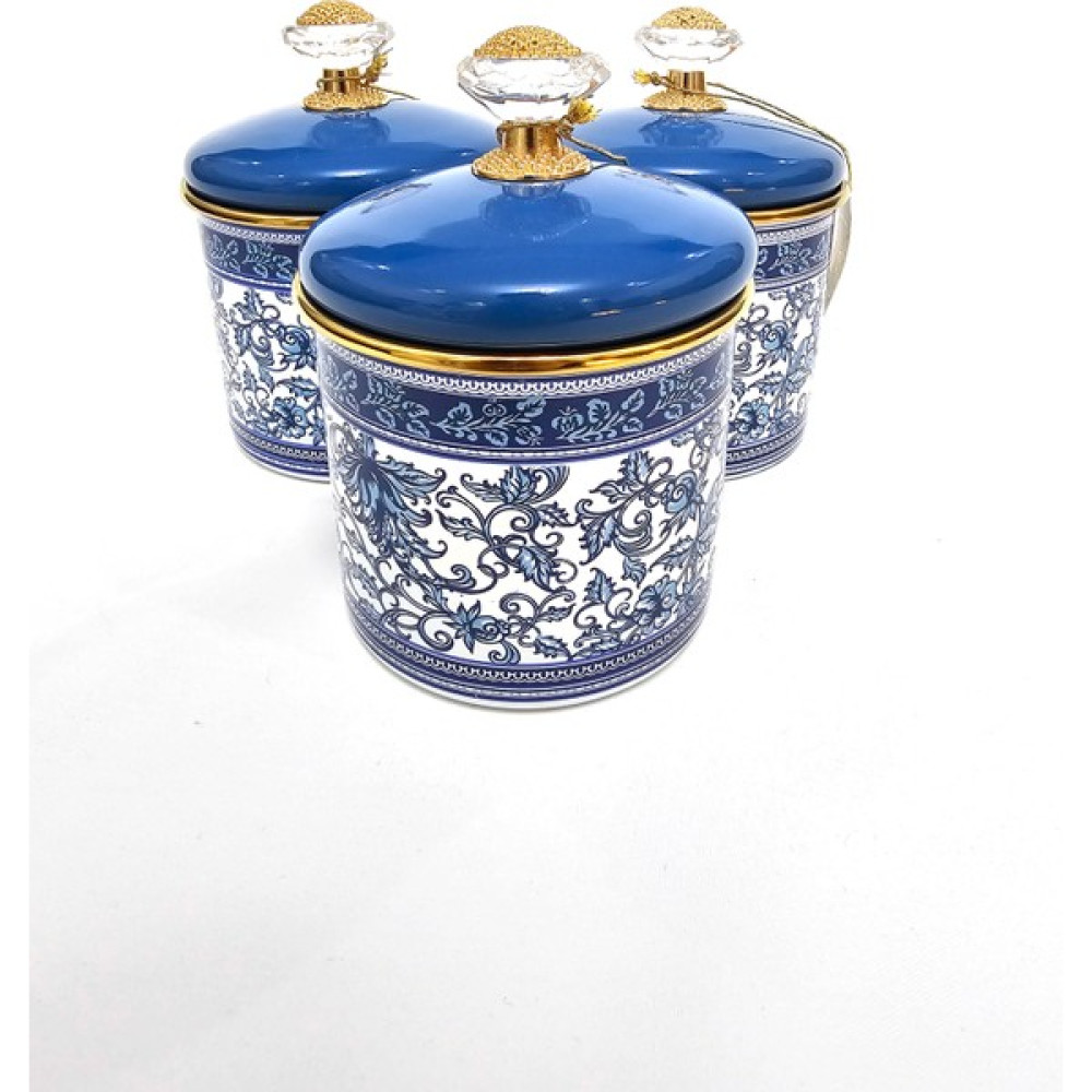Life Smile Emaye Baharatlık 3'lü Mavi Çiçek Desenli (3X700ML) Baharat Setleri & Baharatlıklar Fiyatı