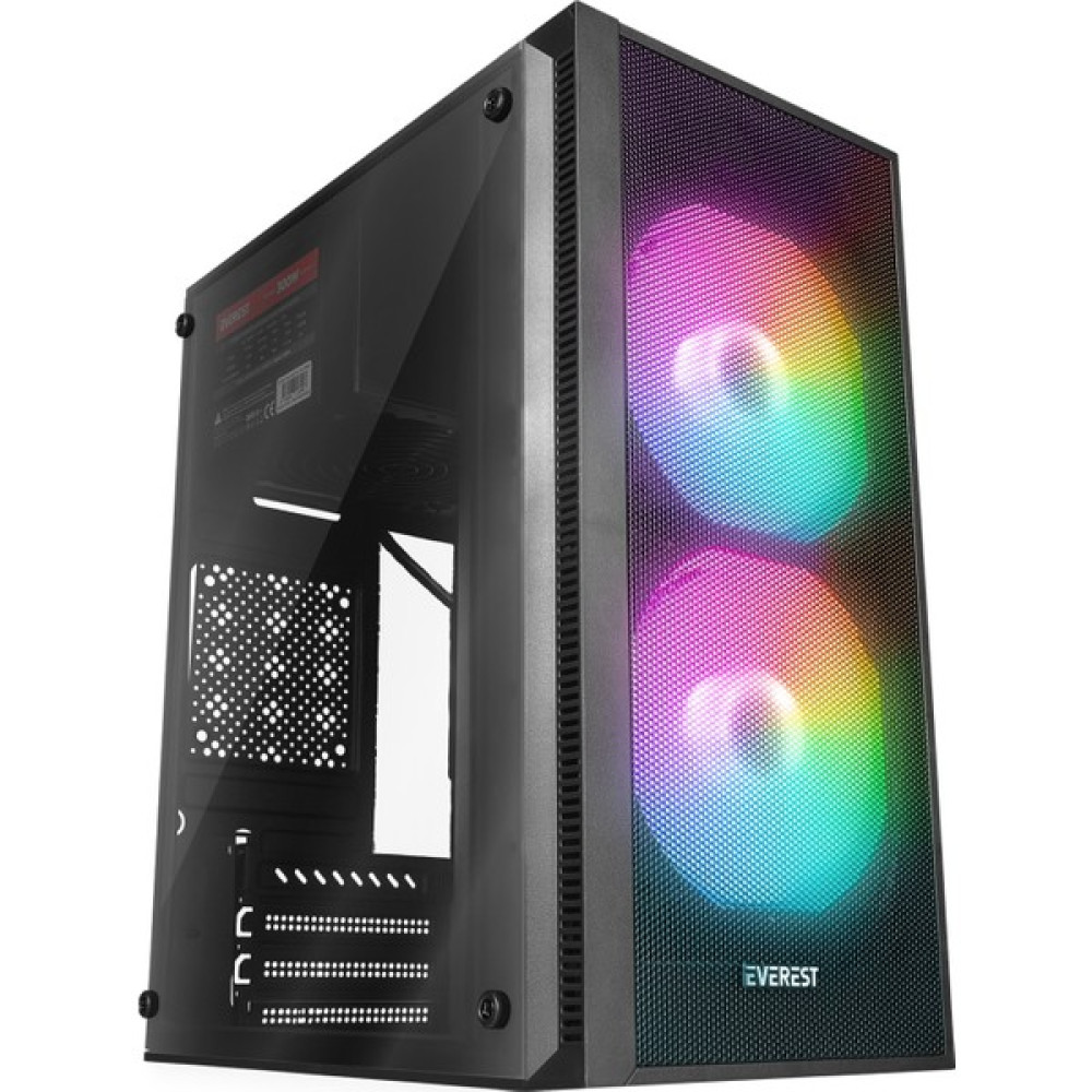 Life Teknoloji Everest Mınıon Mesh Peak 300W 2* 12CM Rainbow Fan Akrilik Yan Panel Mini-T Gaming Oyuncu Kasası - Siyah PC Kasaları Fiyatı