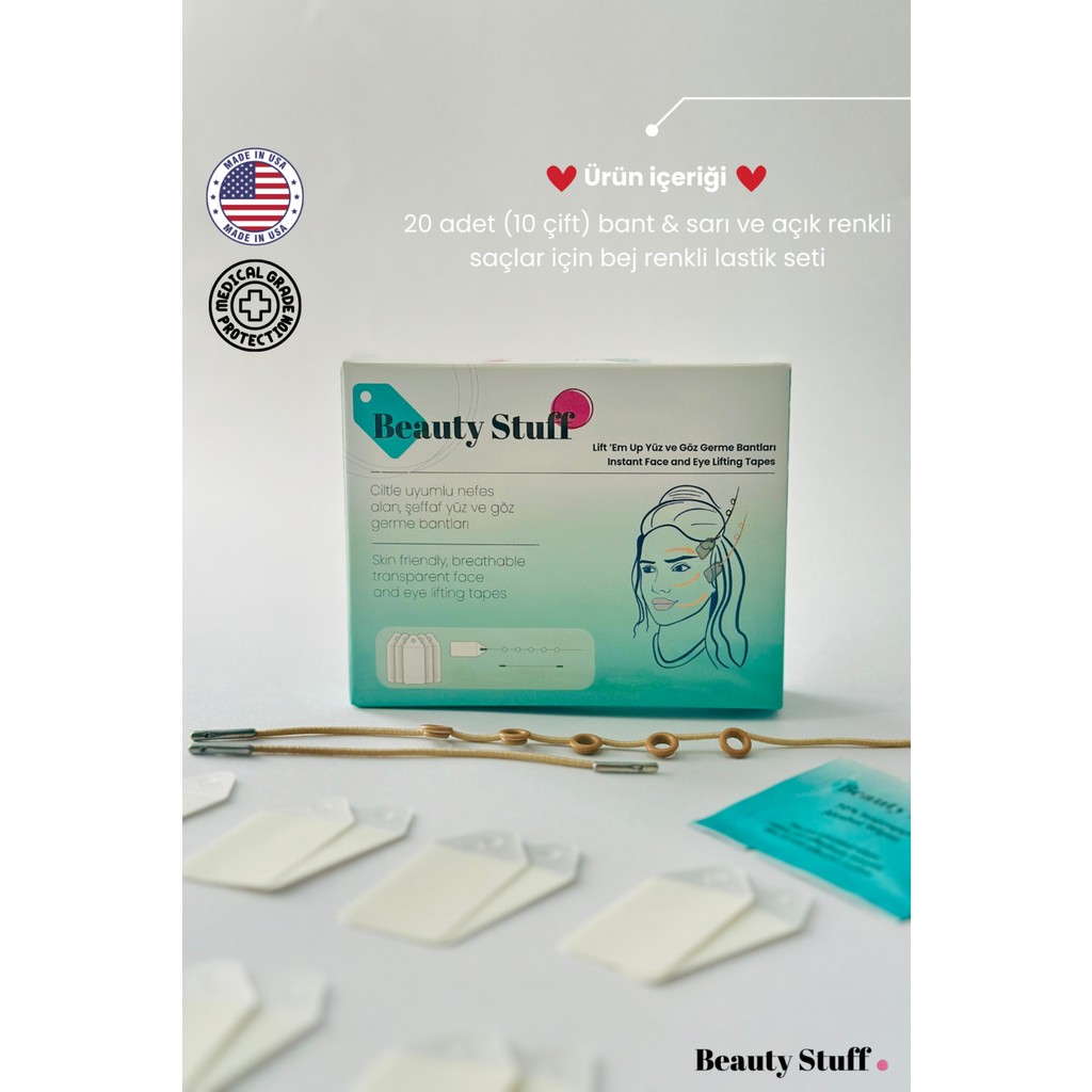 Lift 'em Up Yüz & Göz Germe Bantları-(20’li Paket) Bej Lastikli (Made in USA) Anti-Aging / Yaşlanma Karşıtı Fiyatı