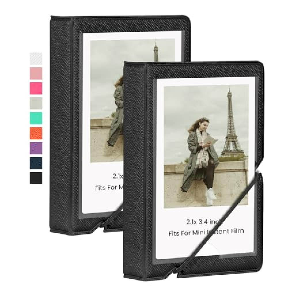 Lifting 2 Pack Mini Photo Album with 28 Pocket 2x3 Inch Pictures Fits for Fujifilm Instax Mini 7s 8 9 11 25 26 40 50s 90 Evo Z2300 Instant Camera, Polaroid Snap,Kpop Photocard Holder (Ink Black)