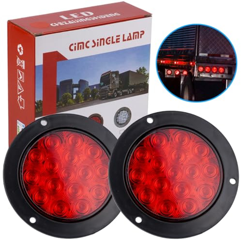 LIGBT 4 Inch Red Led Round Trailer Tail Lights 4" led trailer stop brake turn tail lights 16 LED Waterproof led trailer lights for Trailer Boat Truck RV