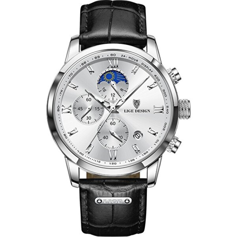 Lıge Men Leather Waterproof Sports Quartz Watch-3(Yurt Dışından) - Gümüş Kol Saatleri Fiyatı