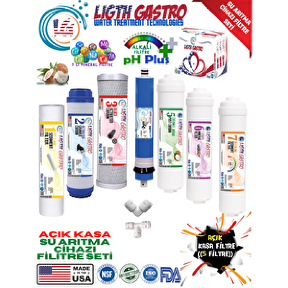 Light Gastro LIGHT GASTRO Açik Kasa Tüm Su Aritma Ci̇hazlarina Uygun 7 Li̇ Fi̇li̇tre Takimi.Mi̇neral Ve Alkali̇ Ph Fi̇li̇treli̇. Su Arıtma Cihazı Fiyatı