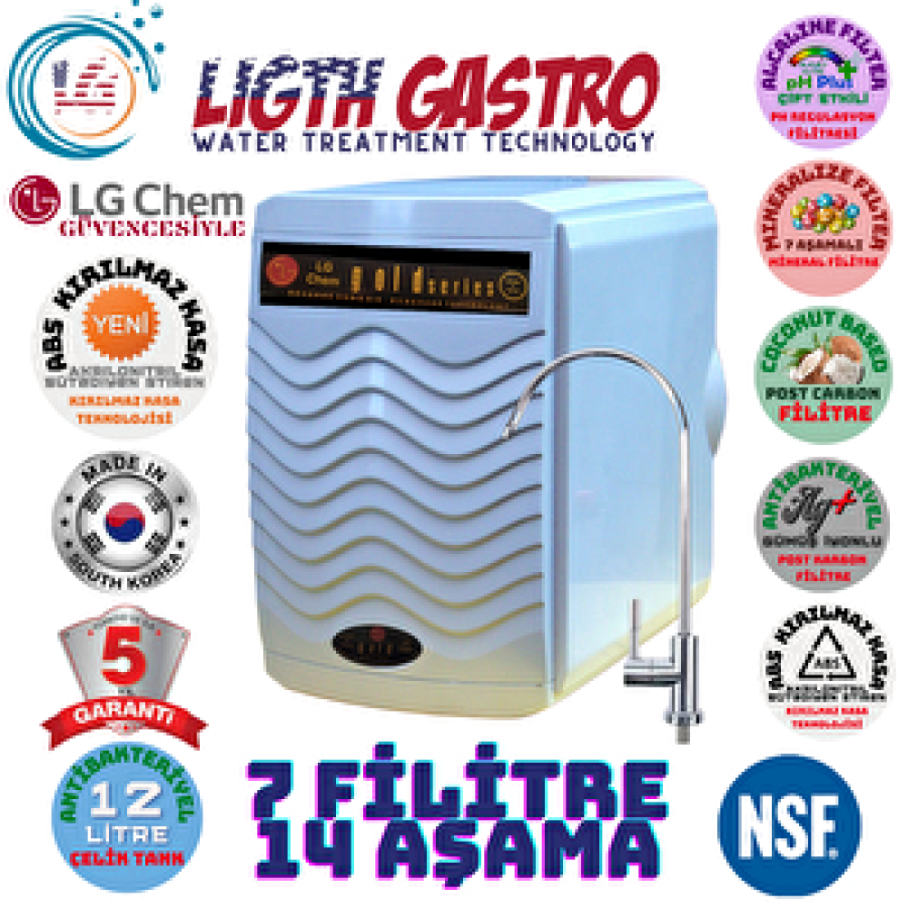 Light Gastro Li̇ght Gastro Beyaz Renk.Gümüş İyonlu Tatlandiricili. Alkali̇ Ve Mi̇neral Fi̇li̇treli̇ 12 Li̇tre 7 Fi̇li̇tre 14 Aşama Su Aritma Ci̇hazi. Su Arıtma Cihazı Fiyatı