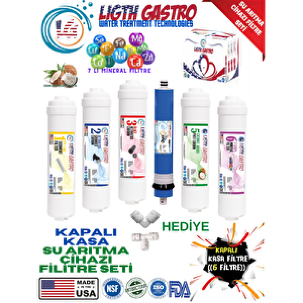 Light Gastro Li̇ght Gastro Gümüş İyonlu Tatlandiricili 7 Mi̇neralli̇ İnli̇ne Kapali Kasa Fi̇li̇tre Seti̇ Su Arıtma Cihazı Fiyatı