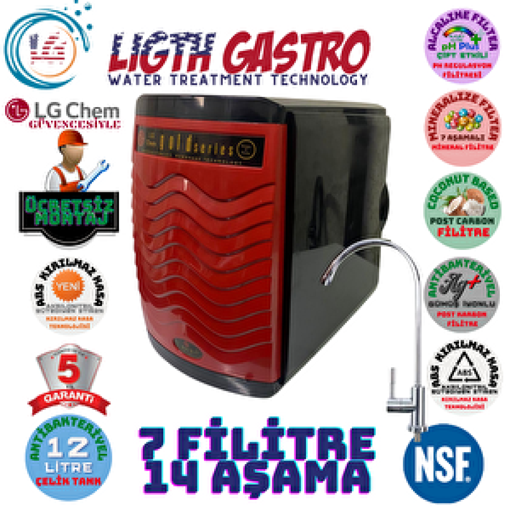 Light Gastro Li̇ght Gastro Gümüş İyonlu Tatlandiricili Çi̇ft Alkali̇li̇ 7 Mi̇neralli̇ 7 Fi̇li̇tre 14 Aşamali Kirilmaz Kasali Su Aritma Ci̇hazi Su Arıtma Cihazı Fiyatı