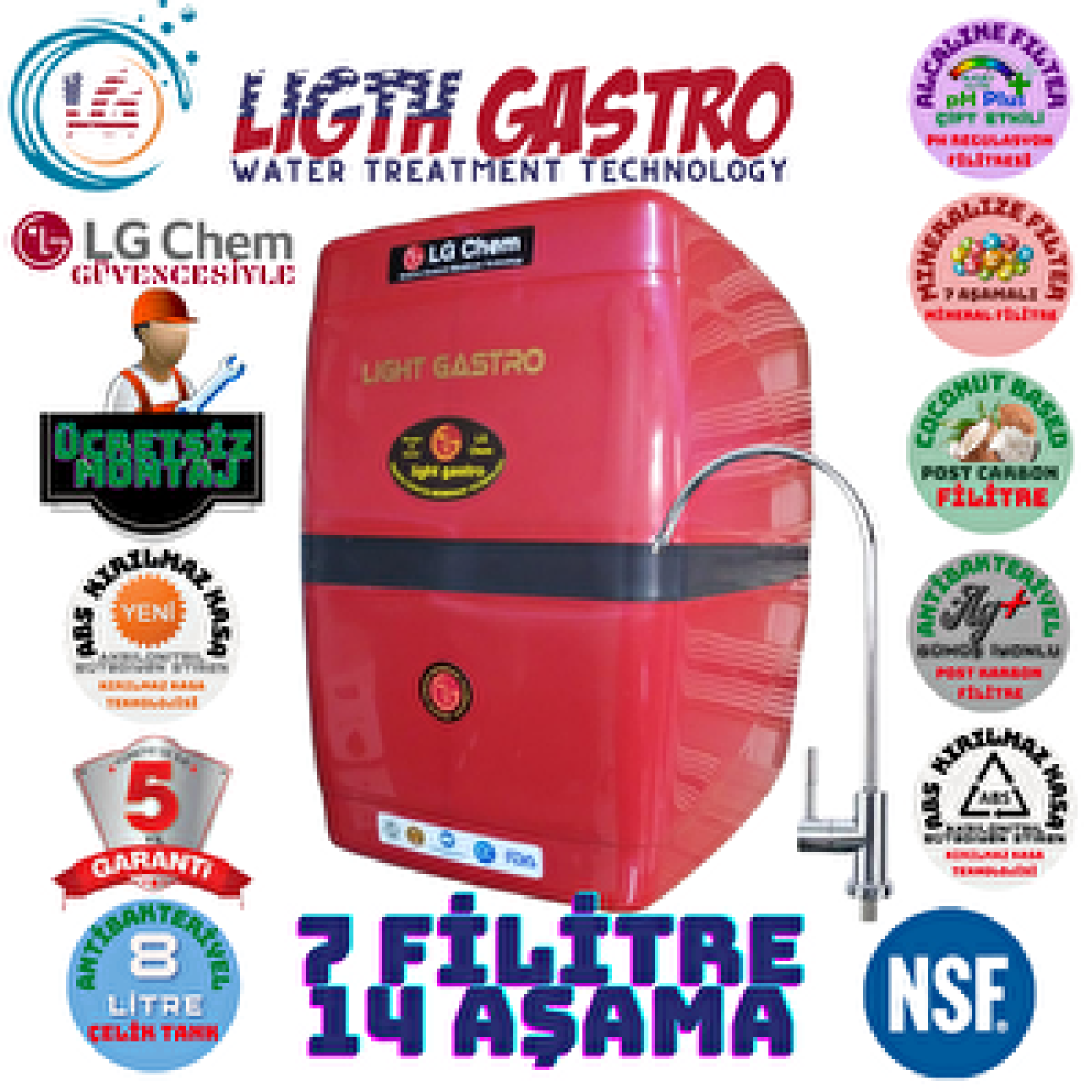 Light Gastro Li̇ght Gastro Montaj Dahil 14 Aşama 7 Filitre Gümüş İyonlu Tatlandırıcılı Mineral-alkali Filitreli Su Arıtma Cihazı Su Arıtma Cihazı Fiyatı