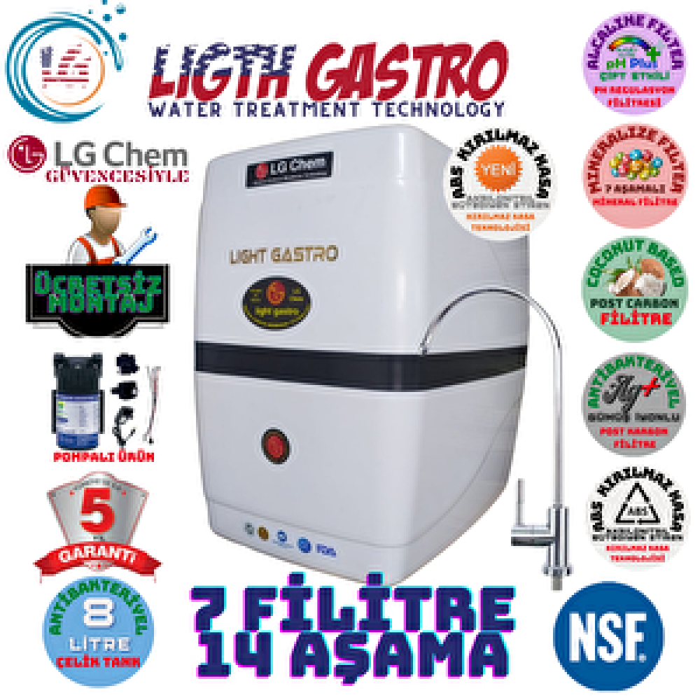 Light Gastro Pompalı Montaj Dahil Gümüş İyonlu Tatlandırıcı Mineral Ve Alkali Filitreli 7 Filitre 14 Aşamalı Su Arıtm Cihazı Su Arıtma Cihazı Fiyatı