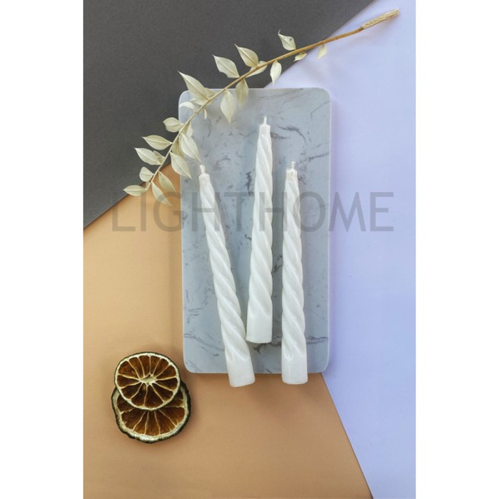 LightHome Kıvrımlı Beyaz Şamdan Mumu - 3 Adet Pamuk Fitilli Uzun Burgulu Mum 16,50CM - Renk Şamdan Fiyatı