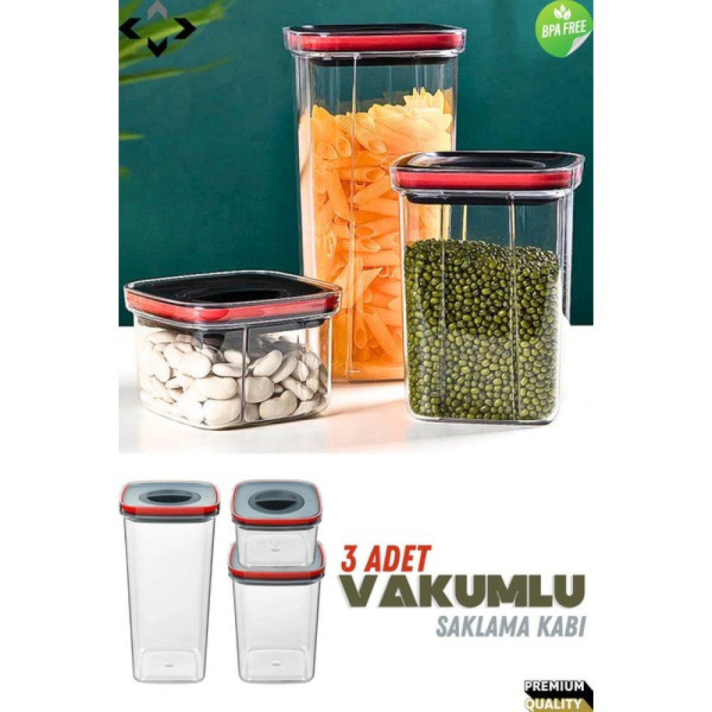Liground 3'lü Vakumlu Kristal Mika Saklama Kabı 3 Adet Vakum Kapaklı Saklama Kabı Food Container Saklama Kapları Fiyatı