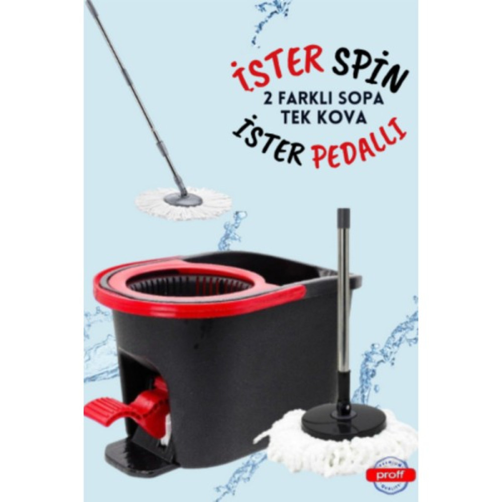 Liground Cleanped Pedallı Spin Mop Temizlik Seti - Tek Kova 2 Sap - Temizlik Malzemeleri Fiyatı