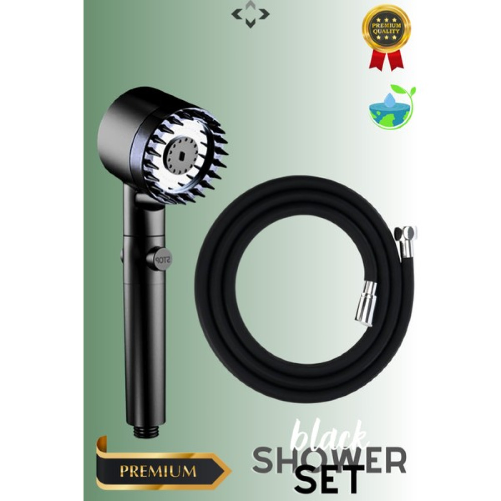 Liground Duş Seti Black Shower Set Basınçlı 3 Kademeli Turbo Duş Başlığı 150 cm Silikon Duş Hortumu Masajlı Duş Seti Fiyatı