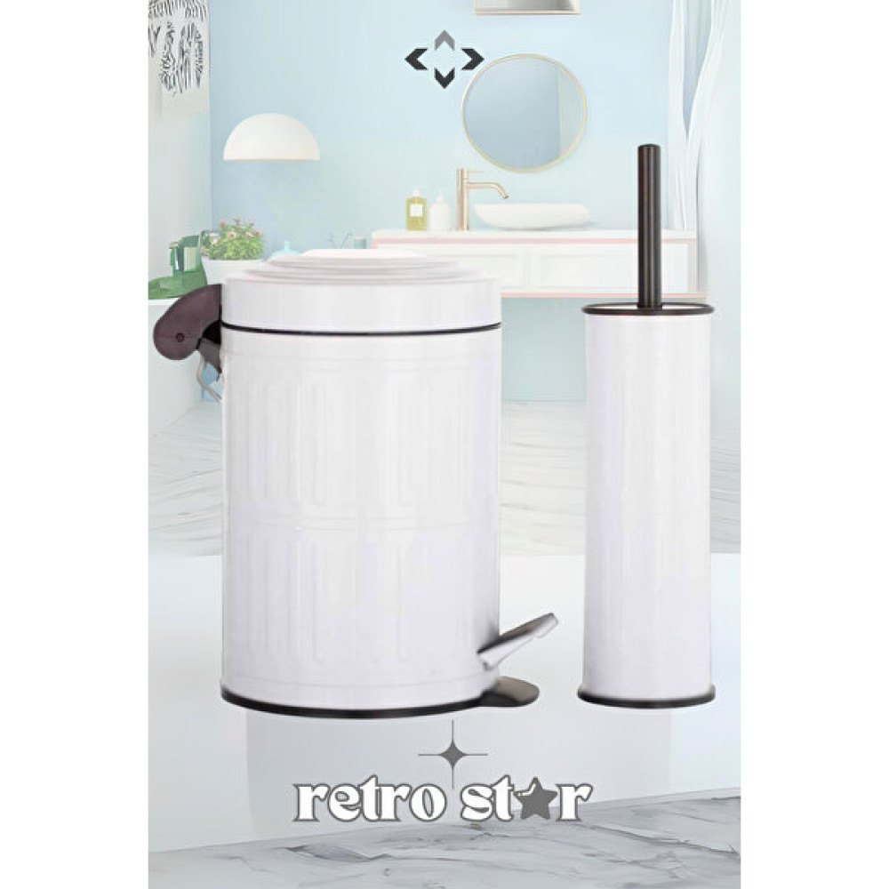 Liground Retro Star Vintage Banyo Seti Paslanmaz Çöp Kovası ve Wc Fırçalık - Beyaz Çöp Kovaları Fiyatı
