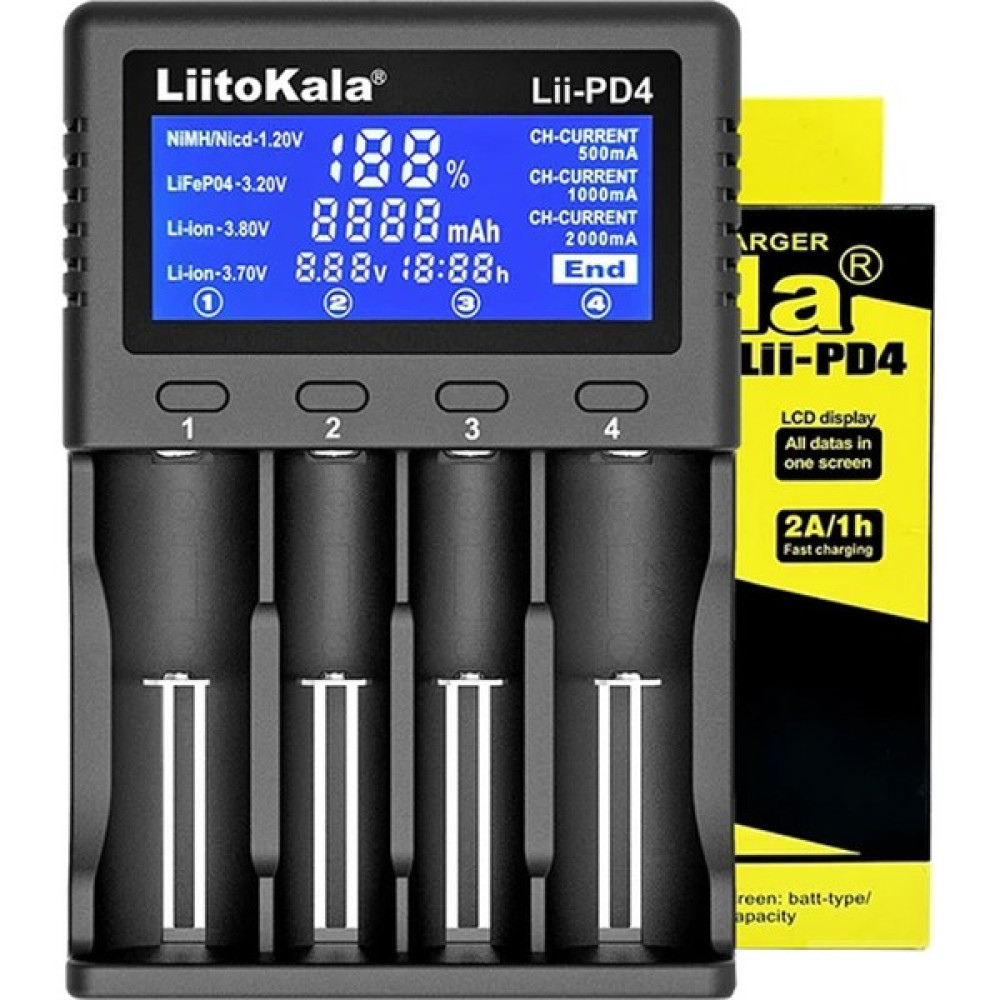 Liitokala Lıı-Pd4 4 Lü Pil Şarj Cihazı Aleti Li-Ion Aa Aaa Sc RCR123 C 18650 26650 Lifepo4 Imr 3.7 3.8 4.2 Volt Uyum Şarj Cihazları & Kitler Fiyatı